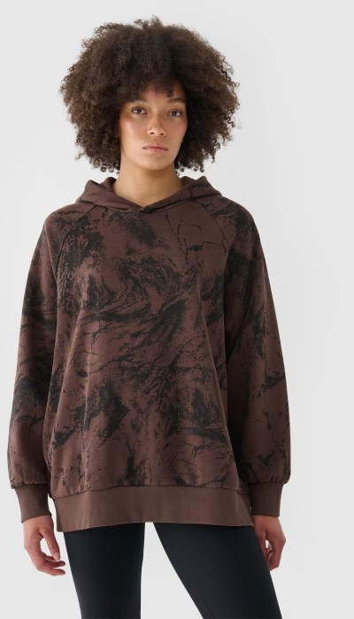 4F Γυναικεία Μπλούζα Φούτερ Με Κουκούλα Καφέ