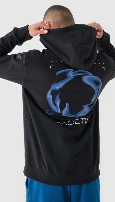 4F Ανδρική Μπλούζα Φούτερ με Κουκούλα και στάμπα στην πλάτη Μαύρη