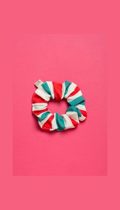 PetitBoutik Scrunchie σούρα μαλλιών Red and Green Stripes