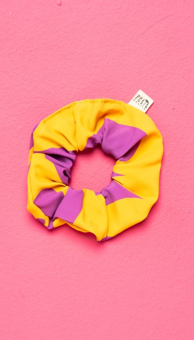 PetitBoutik Scrunchie σούρα μαλλιών Yellow Magenta Hearts