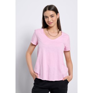 BodyTalk Γυναικεία κοντομάνικη μπλούζα με V ροζ