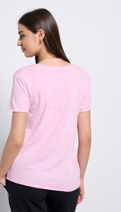 BodyTalk Γυναικεία κοντομάνικη μπλούζα με V ροζ