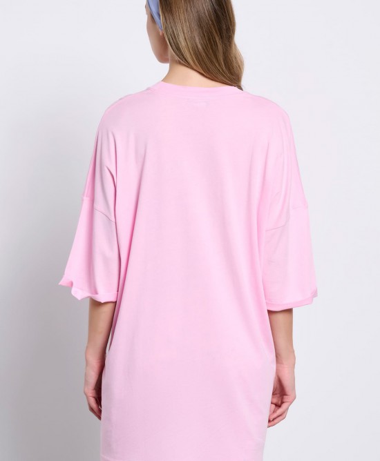 BodyTalk Γυναικεία Oversized μακρυά κοντομάνικη μπλούζα ροζ