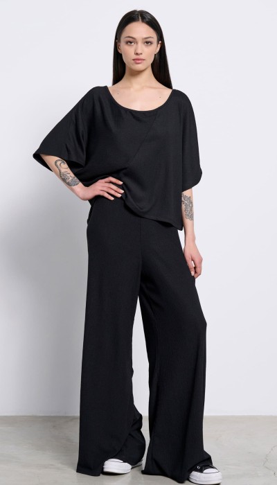 BodyTalk Γυναικεία παντελόνα loose "GOFRE" μαύρο