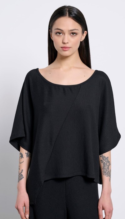 BodyTalk Γυναικεία μπλούζα κοντομάνικη loose "GOFRE" μαύρη