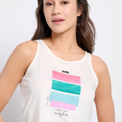 BodyTalk Γυναικείο αμάνικο crop top έκρου