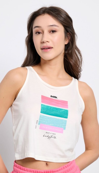 BodyTalk Γυναικείο αμάνικο crop top έκρου