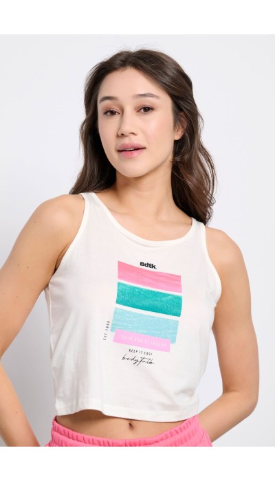 BodyTalk Γυναικείο αμάνικο crop top έκρου
