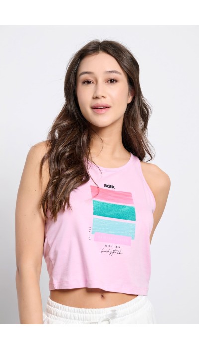 BodyTalk Γυναικείο αμάνικο crop top ροζ