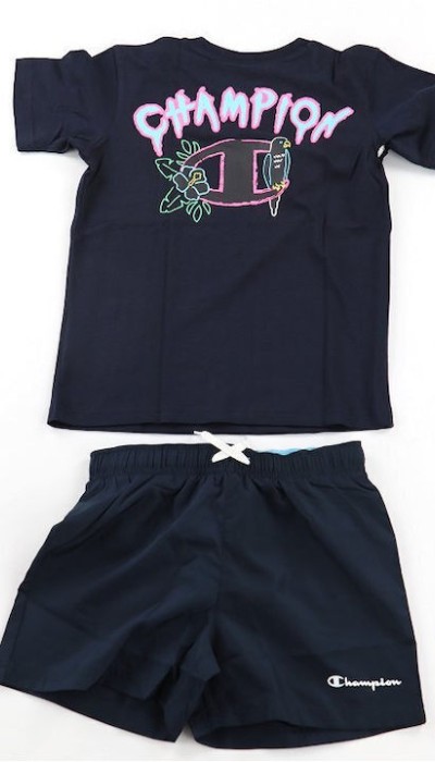 Champion Παιδικό σετ κοντομάνικη μπλούζα & σορτς μαγιό για αγόρι Μπλε
