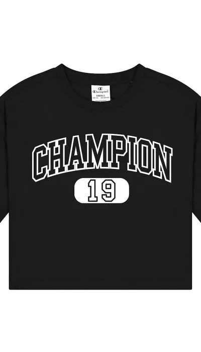 Champion Παιδική μπλούζα crop κοντομάνικη μαύρη
