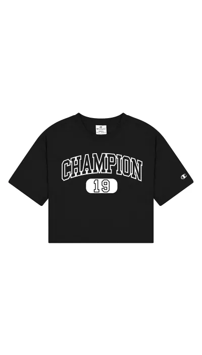 Champion Παιδική μπλούζα crop κοντομάνικη μαύρη