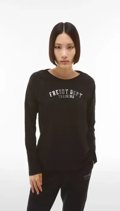 Freddy  Γυναικεία μπλούζα μακρυμάνικη με flower print μαύρη