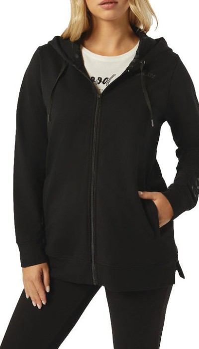 Freddy Γυναικεία Ζακέτα Φούτερ με Κουκούλα & Κέντημα στο Μανίκι Μαύρη