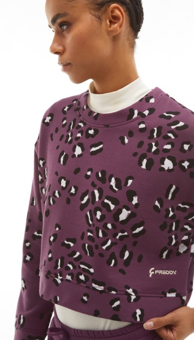 Freddy Γυναικεία Μπλούζα Φούτερ Με Animal Print Μωβ