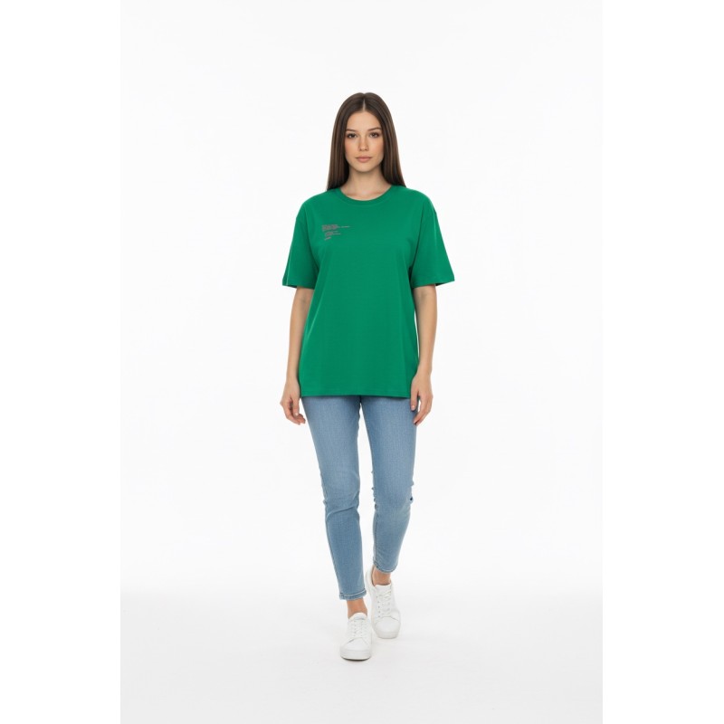 Freddy Γυναικεία oversize κοντομάνικη μπλούζα μακρυά πράσινη