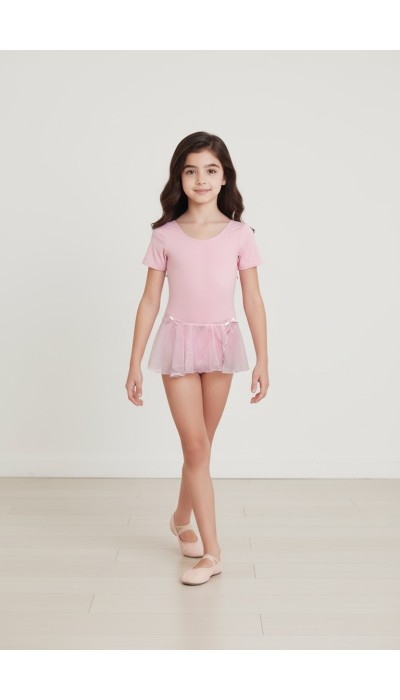 GoDance Παιδικό βαμβακερό κορμάκι μπαλέτου με φούστα και κοντό μανίκι ροζ GoDance Παιδικό βαμβακερό κορμάκι μπαλέτου με φούστα και κοντό μανίκι ροζ