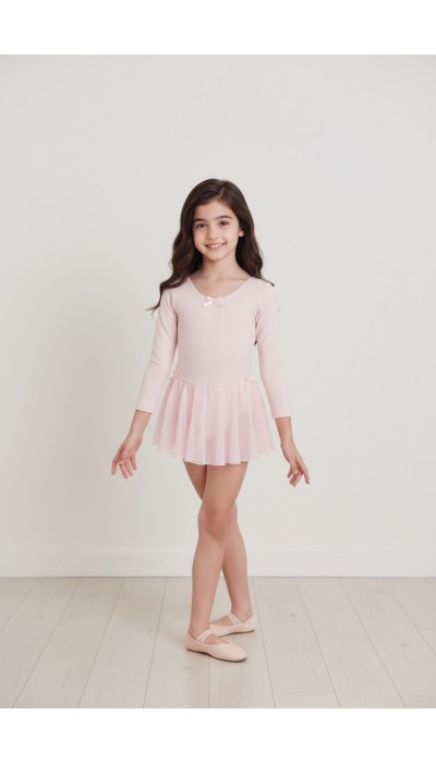 Godance Παιδικό κορμάκι μπαλέτου με φούστα και 3/4 μανίκι ροζ Godance Παιδικό κορμάκι μπαλέτου με φούστα και 3/4 μανίκι ροζ