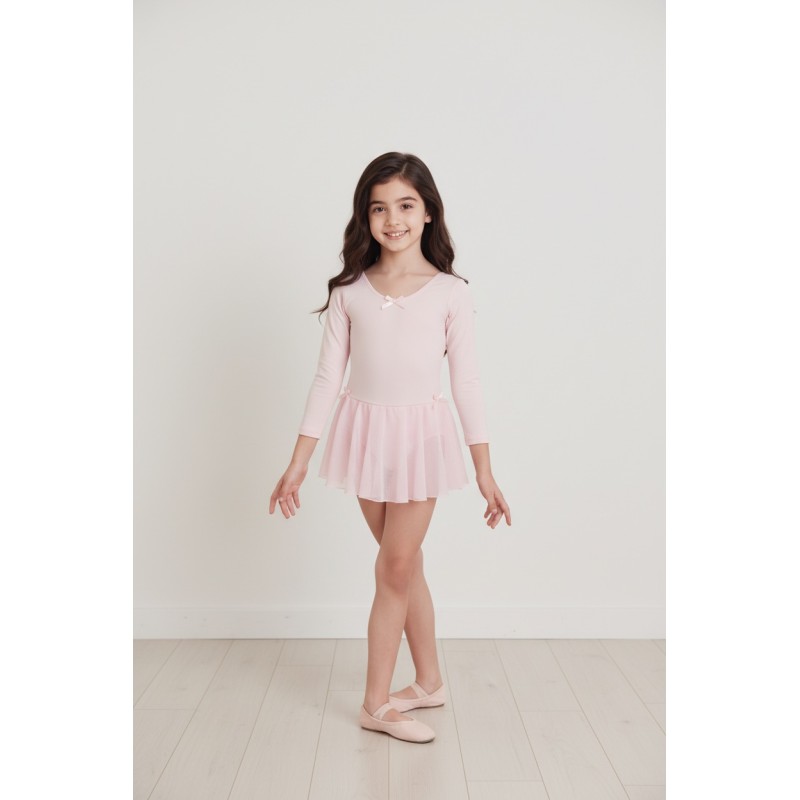 Godance Παιδικό κορμάκι μπαλέτου με φούστα και 3/4 μανίκι ροζ Godance Παιδικό κορμάκι μπαλέτου με φούστα και 3/4 μανίκι ροζ