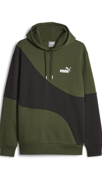 Puma Ανδρική μπλούζα φούτερ με κουκούλα power cat χακί