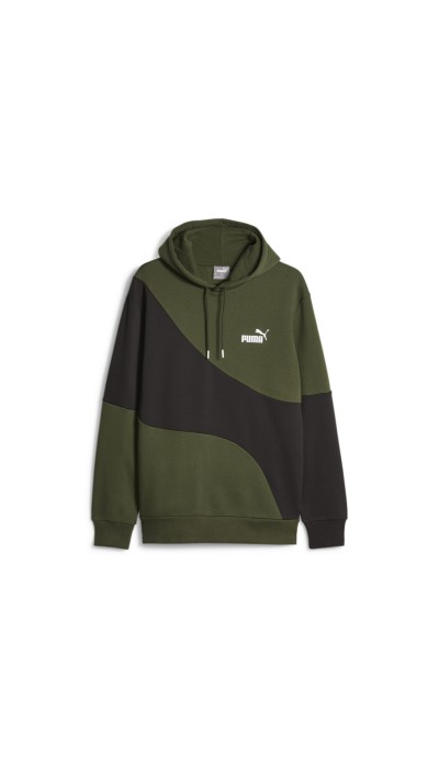 Puma Ανδρική μπλούζα φούτερ με κουκούλα power cat χακί