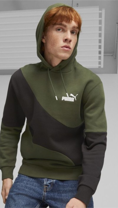 Puma Ανδρική μπλούζα φούτερ με κουκούλα power cat χακί