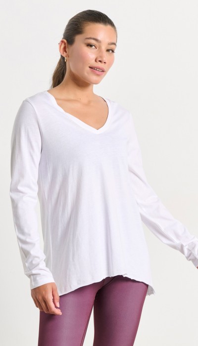 BodyTalk Γυναικεία μακρυμάνικη μπλούζα με V λευκή