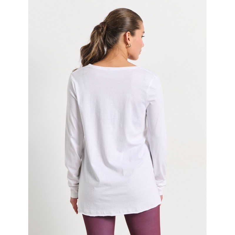 BodyTalk Γυναικεία μακρυμάνικη μπλούζα με V λευκή