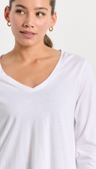 BodyTalk Γυναικεία μακρυμάνικη μπλούζα με V λευκή