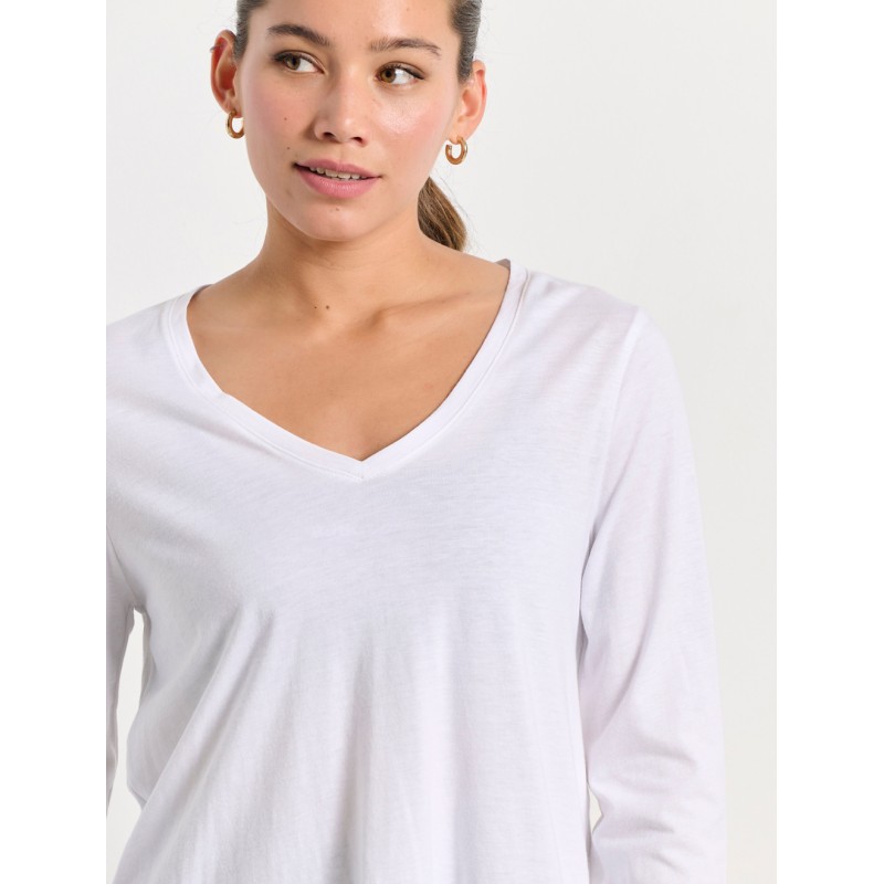BodyTalk Γυναικεία μακρυμάνικη μπλούζα με V λευκή