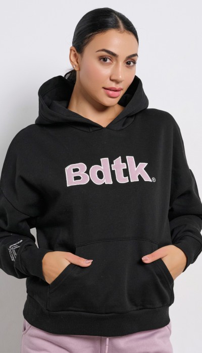 BodyTalk Γυναικεία μπλούζα φούτερ με κουκούλα μαύρη