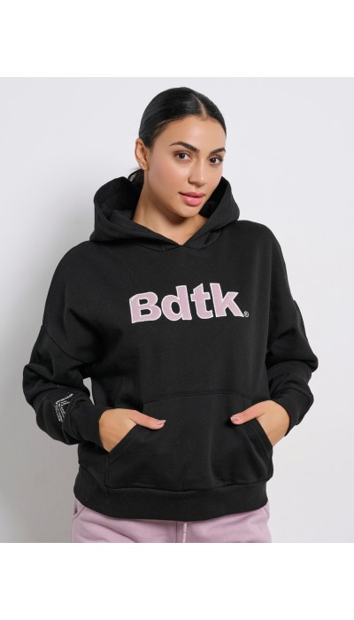 BodyTalk Γυναικεία μπλούζα φούτερ με κουκούλα μαύρη