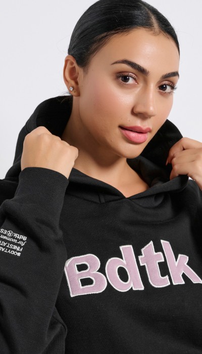 BodyTalk Γυναικεία μπλούζα φούτερ με κουκούλα μαύρη