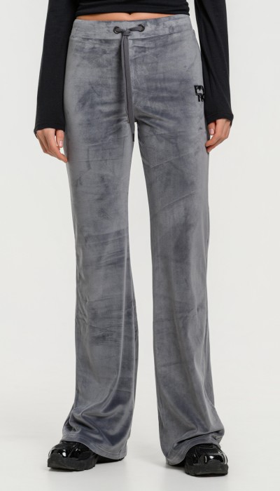 BodyTalk Γυναικείο παντελόνι καμπάνα βελουτέ Row γκρι