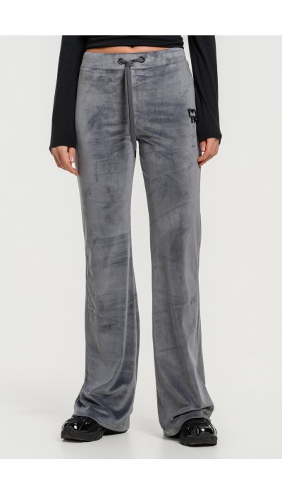 BodyTalk Γυναικείο παντελόνι καμπάνα βελουτέ Row γκρι