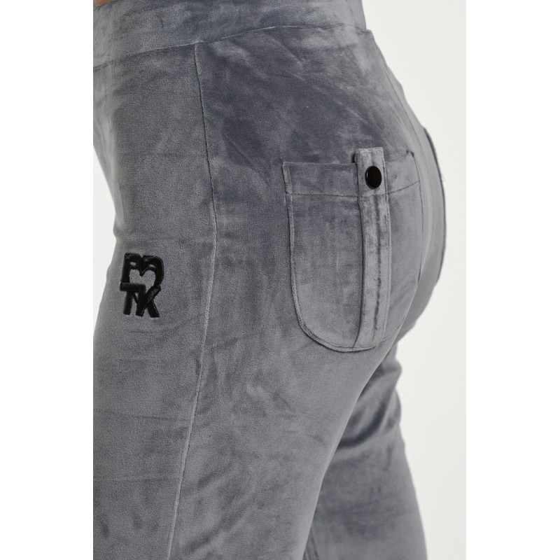 BodyTalk Γυναικείο παντελόνι καμπάνα βελουτέ Row γκρι BodyTalk Γυναικείο παντελόνι καμπάνα βελουτέ Row γκρι