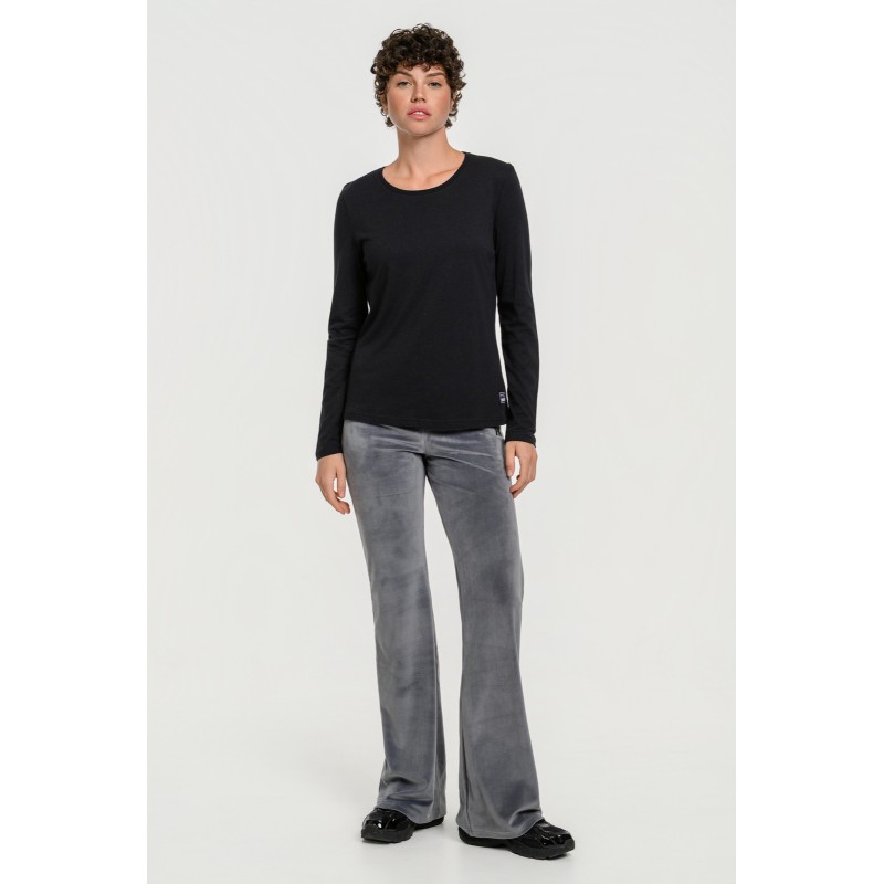 BodyTalk Γυναικείο παντελόνι καμπάνα βελουτέ Row γκρι BodyTalk Γυναικείο παντελόνι καμπάνα βελουτέ Row γκρι