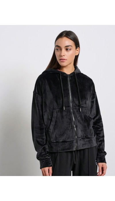 BodyTalk Γυναικεία Βελουτέ Ζακέτα Με Κουκούλα "Row" Μαύρη