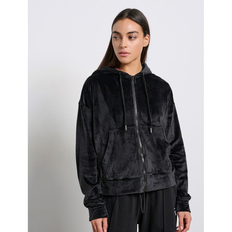 BodyTalk Γυναικεία Βελουτέ Ζακέτα Με Κουκούλα "Row" Μαύρη