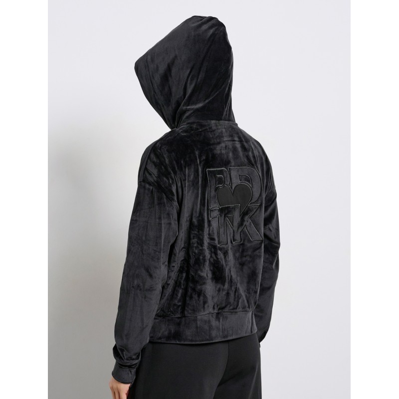 BodyTalk Γυναικεία Βελουτέ Ζακέτα Με Κουκούλα "Row" Μαύρη