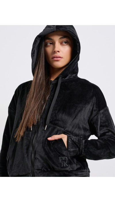 BodyTalk Γυναικεία Βελουτέ Ζακέτα Με Κουκούλα "Row" Μαύρη