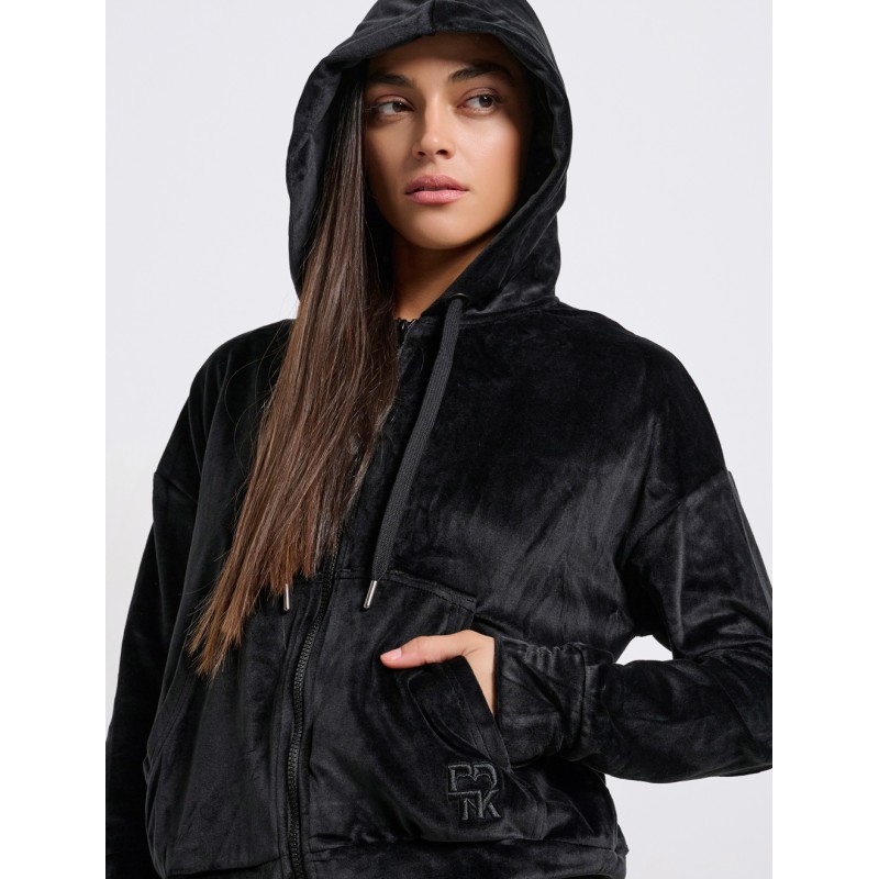 BodyTalk Γυναικεία Βελουτέ Ζακέτα Με Κουκούλα "Row" Μαύρη