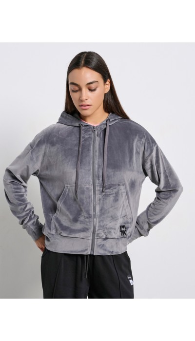 BodyTalk Γυναικεία Βελουτέ Ζακέτα Με Κουκούλα "Row" Γκρι