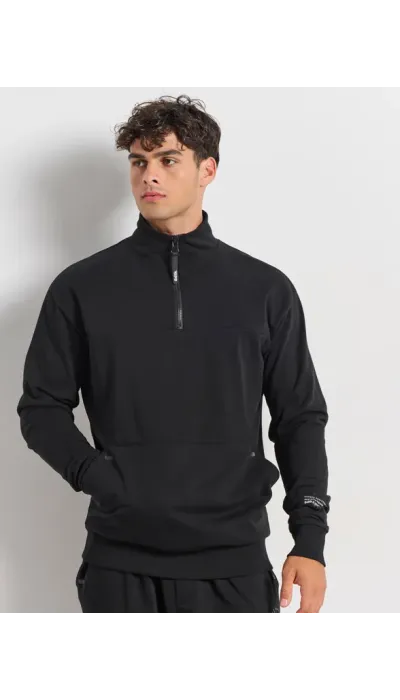 BodyTalk Ανδρική μπλούζα με μισό φερμουάρ μαύρη