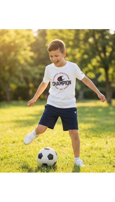 Champion Παιδικό αθλητικό σετ μπλούζα και βερμούδα άσπρο