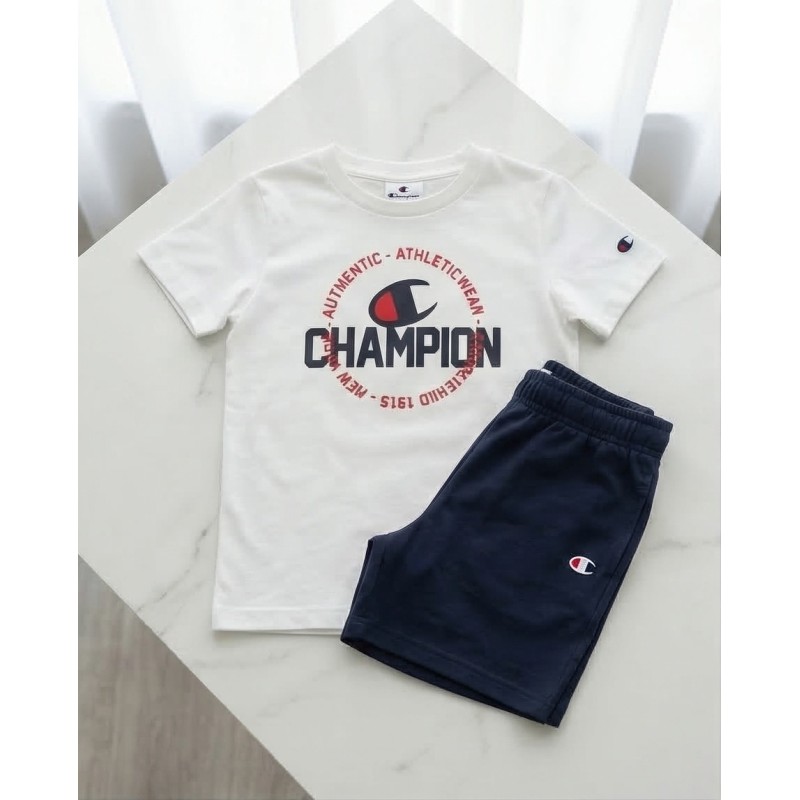 Champion Παιδικό αθλητικό σετ μπλούζα και βερμούδα άσπρο