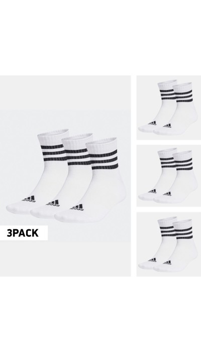Adidas Unisex Κάλτσες 3Stripes Mid Cut 3Ζεύγη Άσπρες