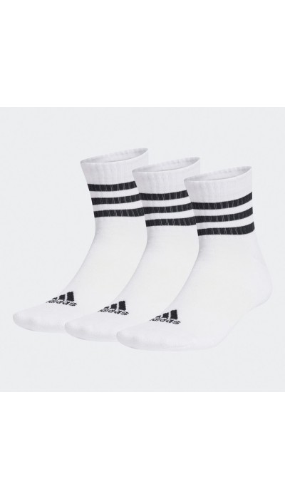 Adidas Unisex Κάλτσες 3Stripes Mid Cut 3Ζεύγη Άσπρες