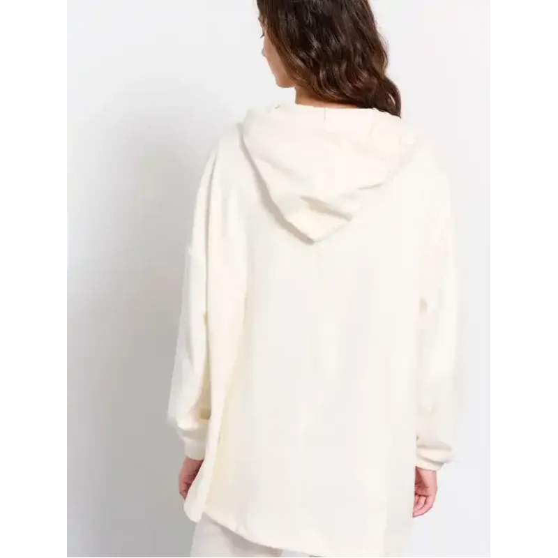 BodyTalk Γυναικεία μακριά ζακέτα με κουκούλα `Ηomewear` εκρού BodyTalk Γυναικεία μακριά ζακέτα με κουκούλα `Ηomewear` εκρού