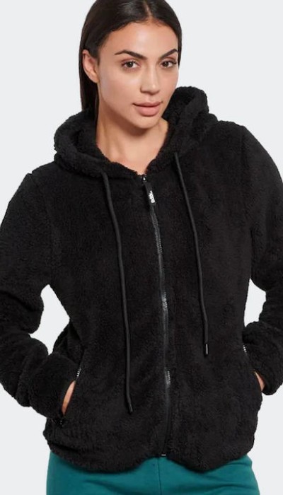 BodyTalk Γυναικεία ζακέτα φλις με κουκούλα μαύρη